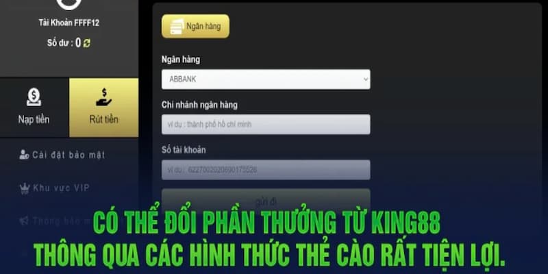 Thực hiện giao dịch nạp qua thẻ cào tại King88 siêu nhanh chóng